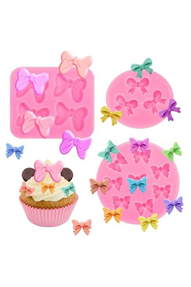 3Pcs Bow Fondant Mold, Mini Bows Silicone Fondant Molds, Bowknot Fondant Chocolate Candy Molds, Car