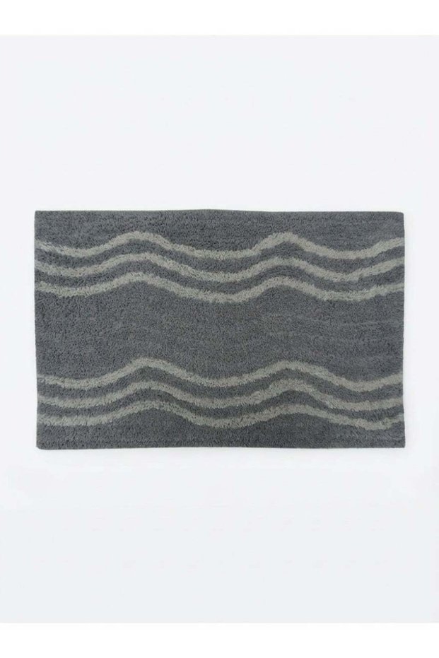 50 x 80 cm Silver Wavy Tufted Cotton Bathmat, Soft bath mat with Anti Skid Spray Backing Water Abso