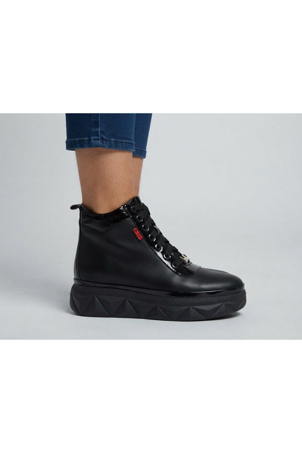 Genuine Leather Lace-Up Zippered Platform Sole Boots Women's Shoes