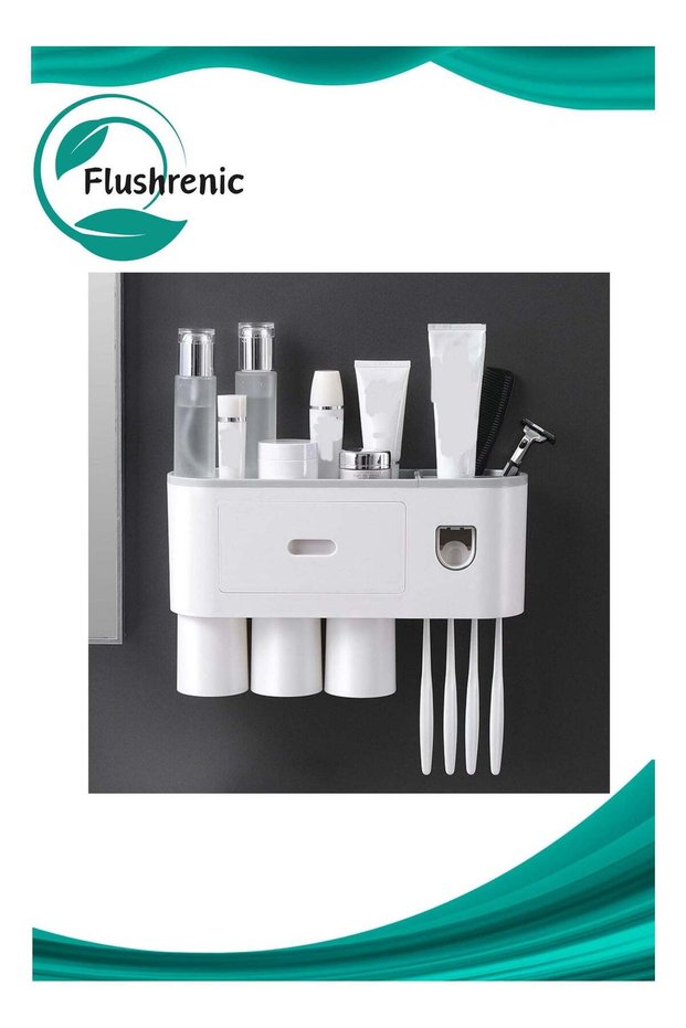 Toothbrush holder, drill-free wall-mounted toothbrush holder with automatic toothpaste dispenser. B