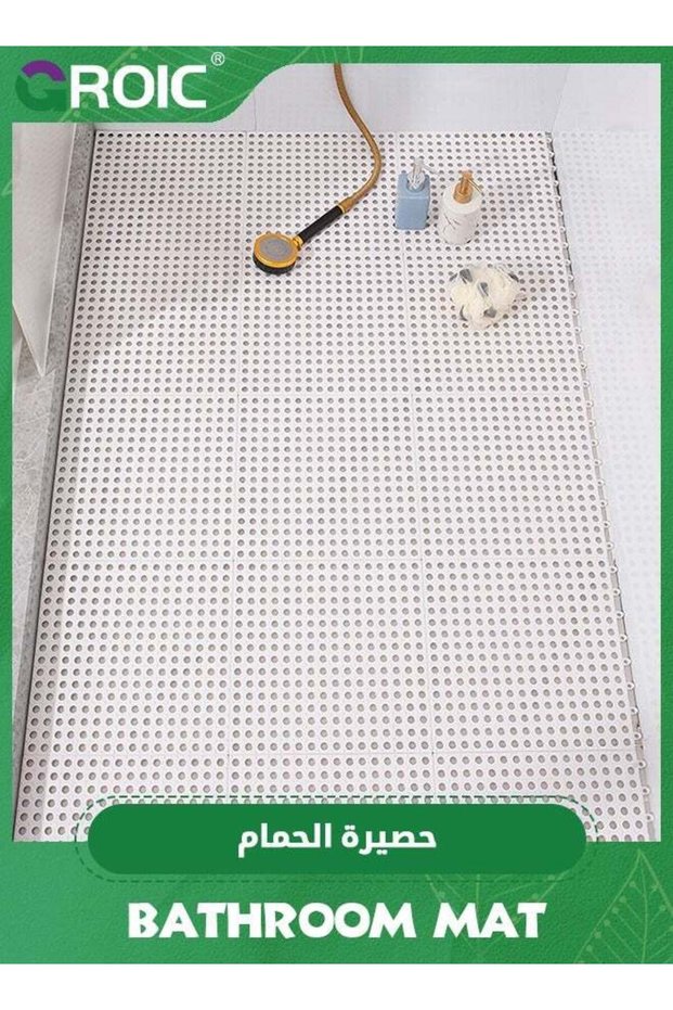 10 PCS Bathroom Non-Slip Floor Mat Cuttable Shower Toilet Interlocking Rubber Floor Tiles with Drai