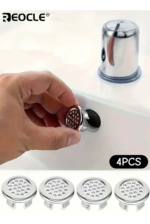 4PCS Sink Overflow Covers with Electroplated Finish and Openwork Decoration Drain Covers with Snap