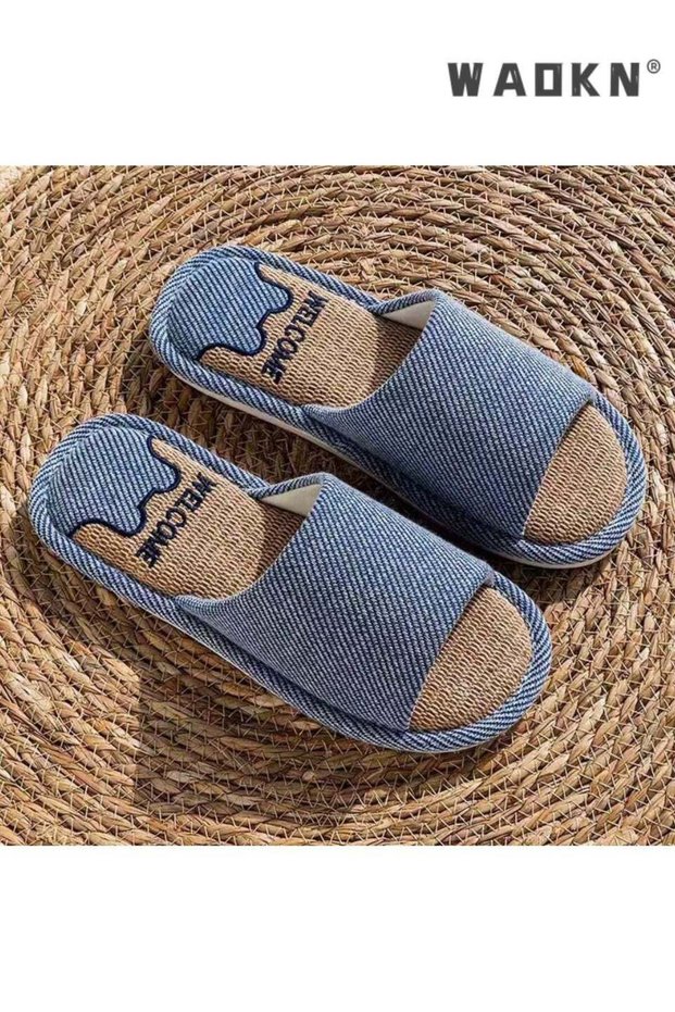 Slippers for men Memory Foam House Bedroom Slippers,Open Toe Linen Couple House Slippers, Breathabl