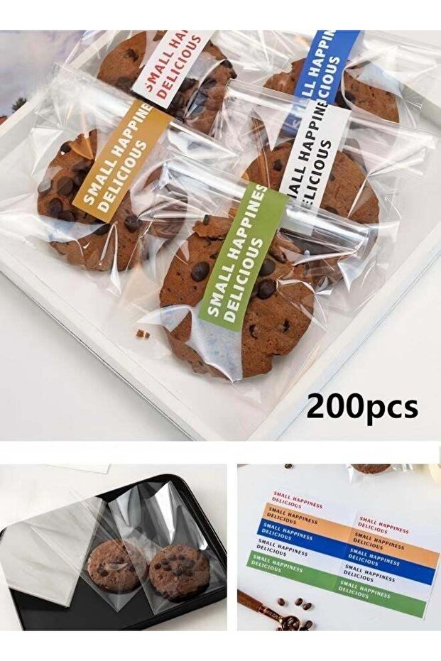 Pastry Bags Transparent Cookie Biscuit Bags Baking Bags Candy Dessert Bags with 200 Sealing Labels