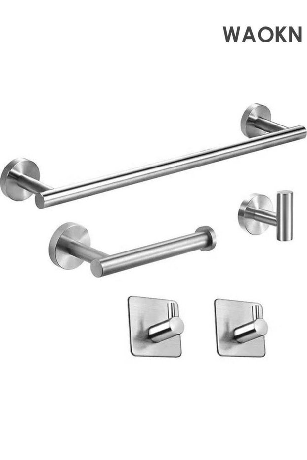 Wall Hung Bathroom ,Non perforated towel and tissue holder,5-Piece Set Sus304 Matte silvery Bathroo