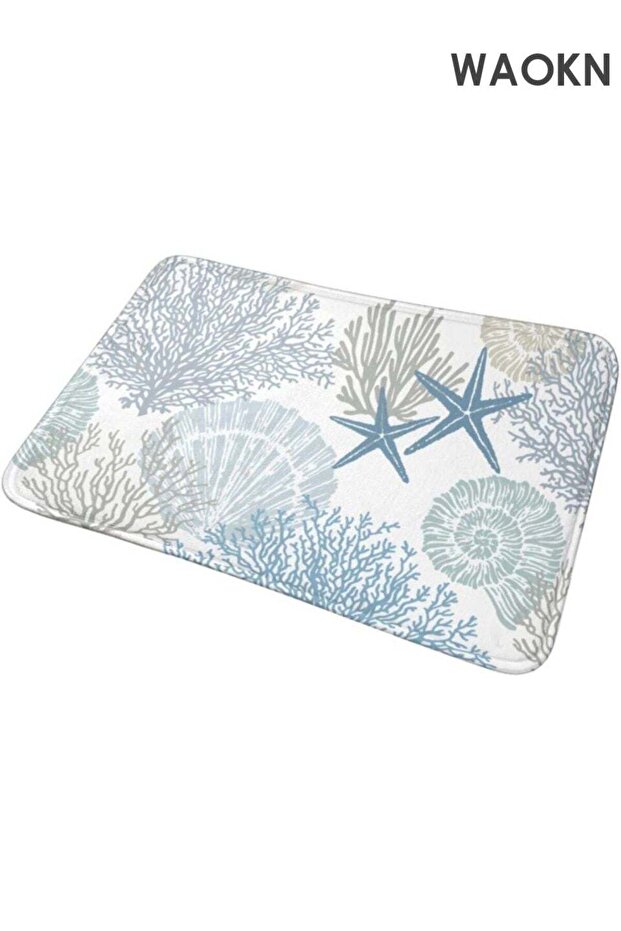 Ocean series floor mat , Coastal Beach Bath Mats for Bathroom Decor , Seashells Starfish Absorbent