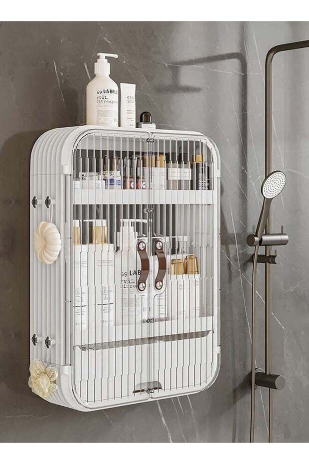 3-Tier Wall Mounted Bathroom Organizer Bathroom Rack Bathroom shelf Makeups Organizer With Hooks an