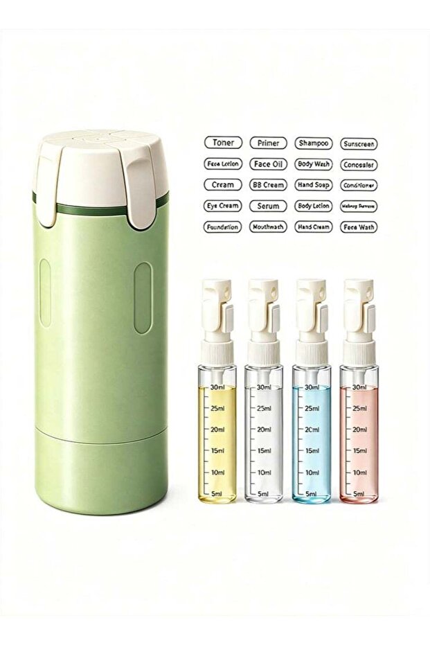 4 in 1 Travel Dispenser, Press to Dispense 30ML Leak Proof Travel Bottles for Toiletries, Portable