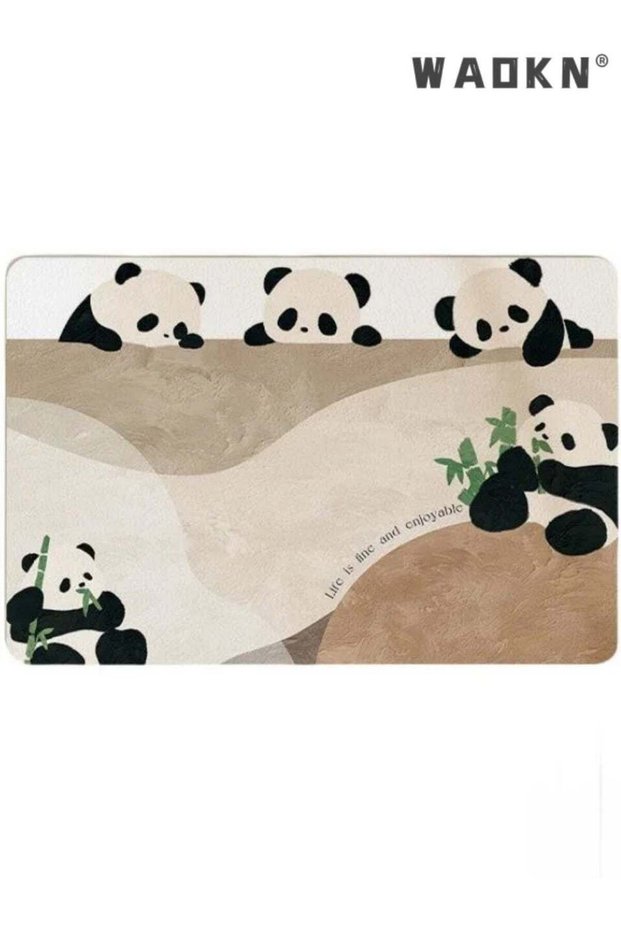 Cute Panda Diatom Mud Bathroom Mat, Quick-drying Non-slip Bathroom Carpet, Water-absorbing Black Te