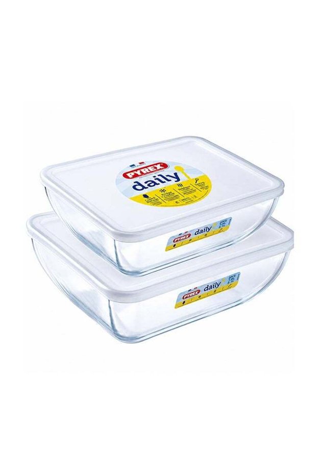Pyrex Daily 2-Piece Rectangular Roaster Set with Lids, 2.2L and 1.3L Borosilicate Glass Baking Dish