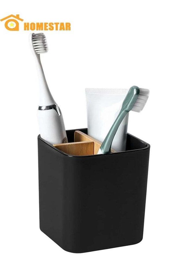 Bamboo Toothbrush Holder for Bathrooms, 3 Slots Toothbrush and Toothpaste Holder Bathroom Counter O