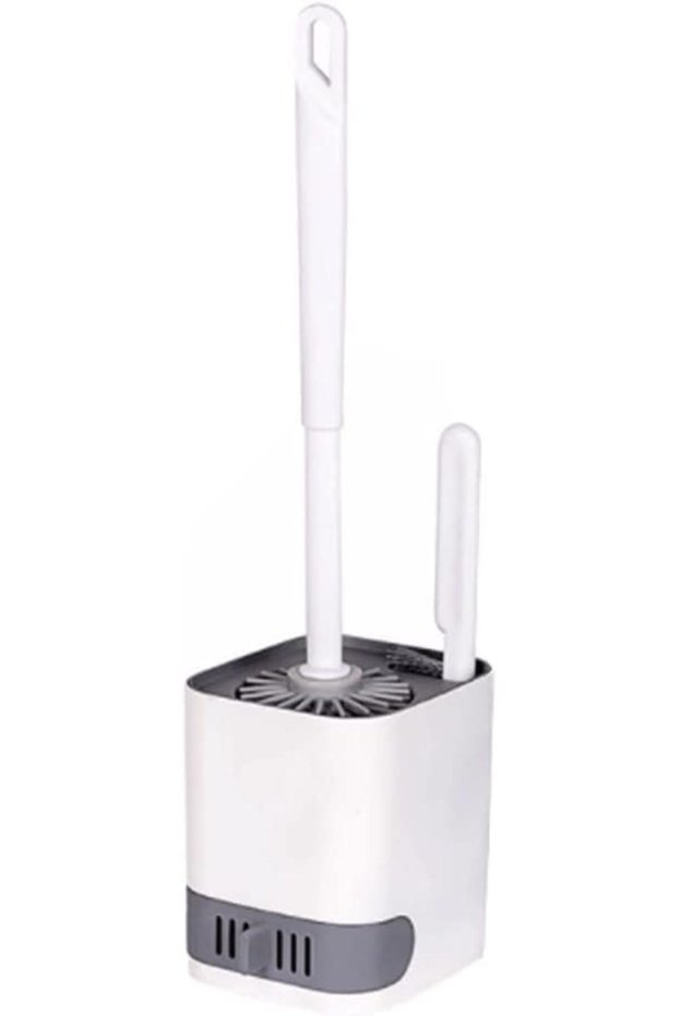 Soft Wall-Mounted and Floor-Standing Dual Purpose Toilet Brush with Silicone Bristles and Holder