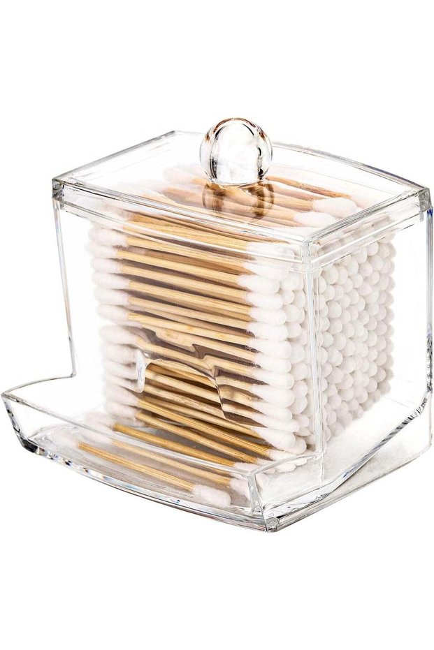 10oz Qtip Holder Dispenser Big Clear Bathroom Organizer Accessories Decor for Storage-Qtips Cotton