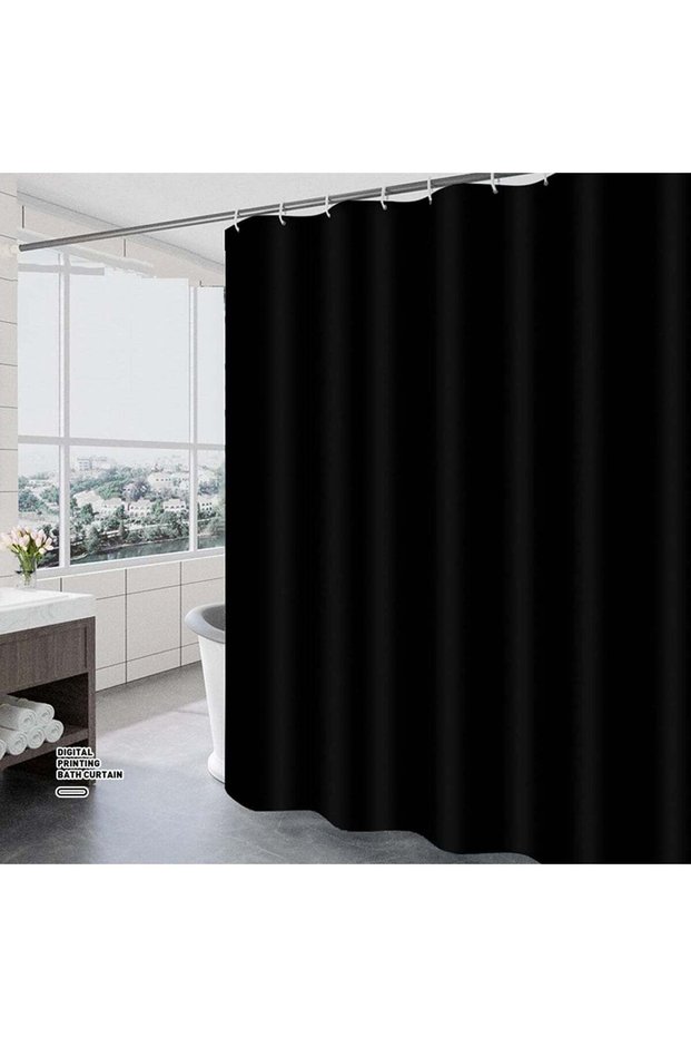 Black Shower Curtain Liner – Quick Dry, 180cm x 150cm – Cloth Shower Curtain with Grommets & Hooks