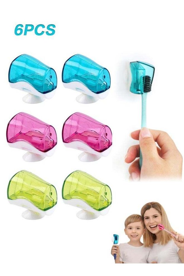 6 Pack Toothbrush Holder with Suction Cup Toothbrushed Head Covers Caps Protector Case Box for Bath