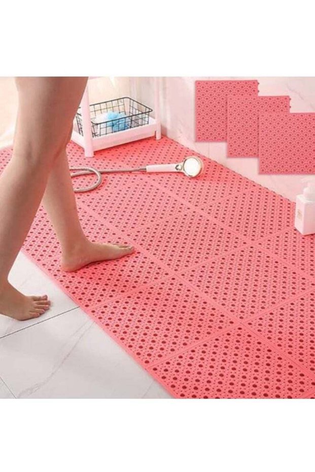 Bath Mat 12pcs Non Slip Shower Mat Bathroom Mats Bathroom Rugs with Drain Holes Interlocking Soft P