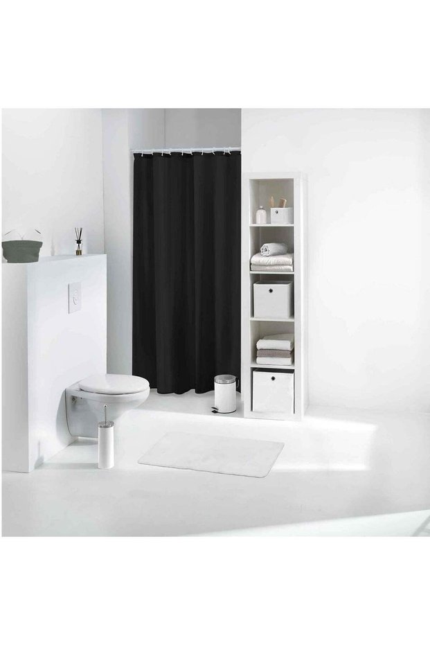 Douceur d'Intérieur PEVA Shower Curtain 180 x 200 cm, pewter, Black