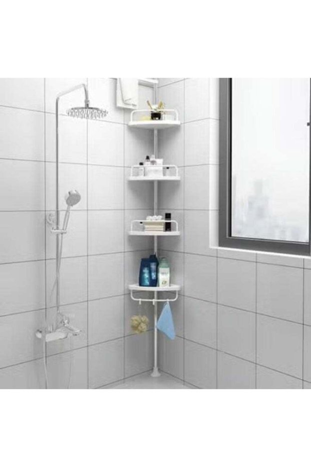 4-Tier Tension Pole Corner Shower Caddy, Height Adjustable 150–280 cm Stainless Steel Bathroom Orga