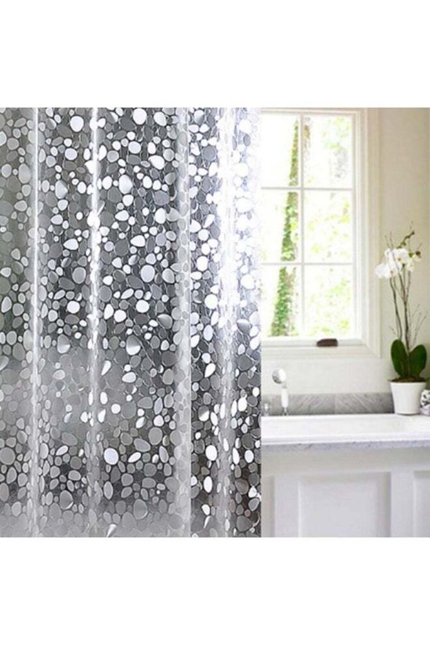 EVA Clear Thin Shower Curtain Liner, Pebble Pattern 180*180CM Lightweight Plastic Bathroom Shower S