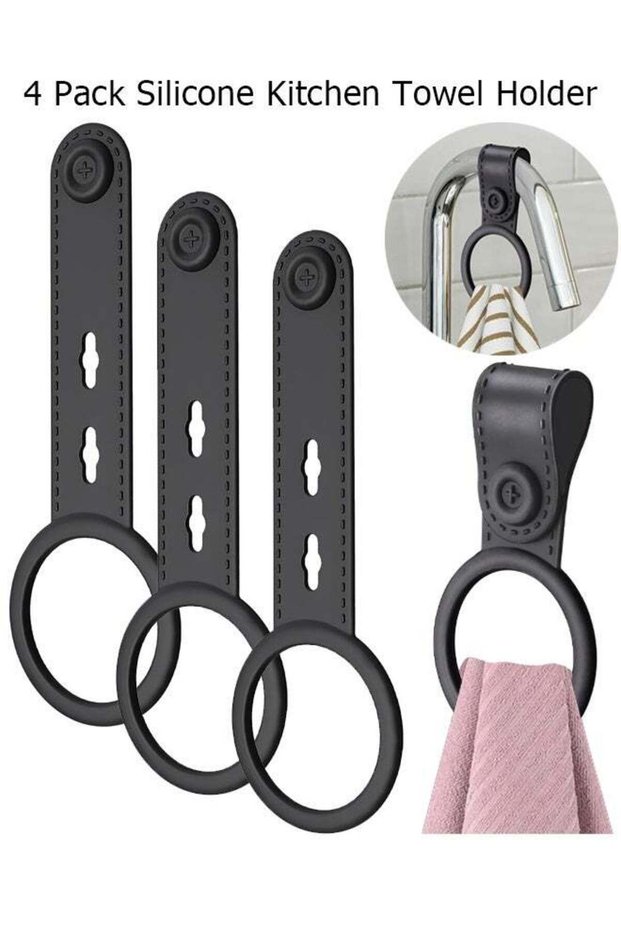 4 Pack Silicone Kitchen Towel Holder – Soft & Waterproof Bathroom and Dish Towel Holder, Adjustable