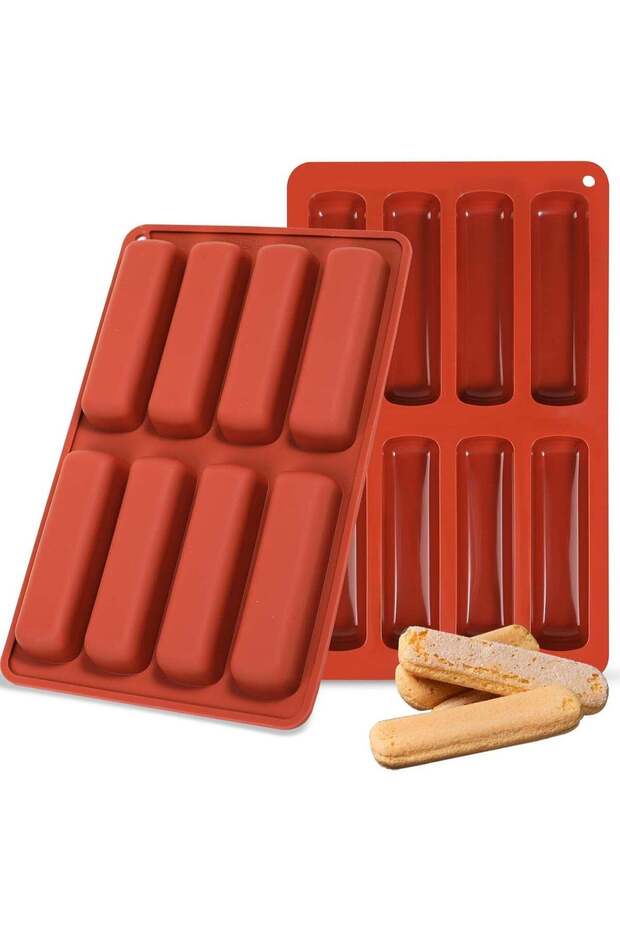 Silicone Cream Canoe Pan, 2-Pack Finger-Shaped Eclair Mold for Baking, Filled Snack Cakes, Chocolat