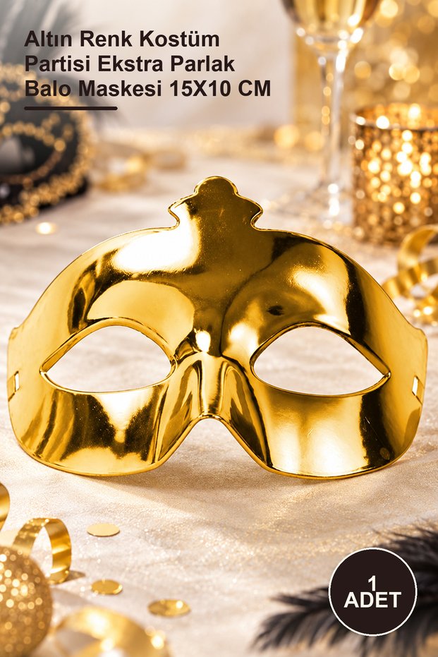1Pc Gold Color Costume Party Extra Shiny Prom Mask 15X10 cm