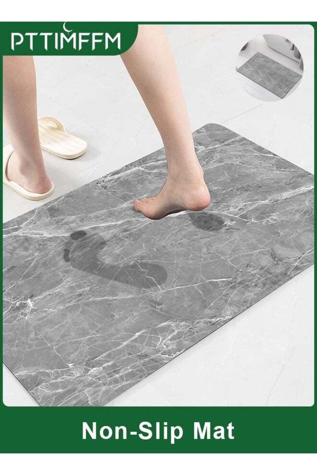 Non-Slip Diatomaceous Earth Bathroom Mat, Super Absorbent Quick-Dry Stone Bath Rug with TP Rubber B