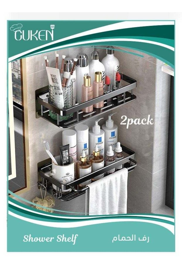 2 Pack Corner Shower Caddy , Adhesive Bathroom Organizer Shelf with Hooks, No Drilling Stainless St