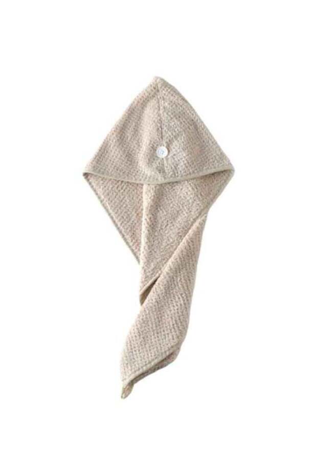 Fleece Absorbent Cap Hair Towel Beige 45x60cm