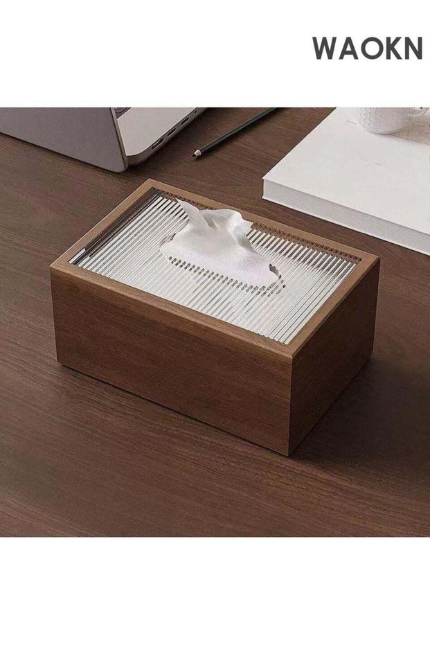 Wood Tissue Box , Elegant Classic Style Napkin Tissue Holder with Sliding Lid Tabletop , Decor for