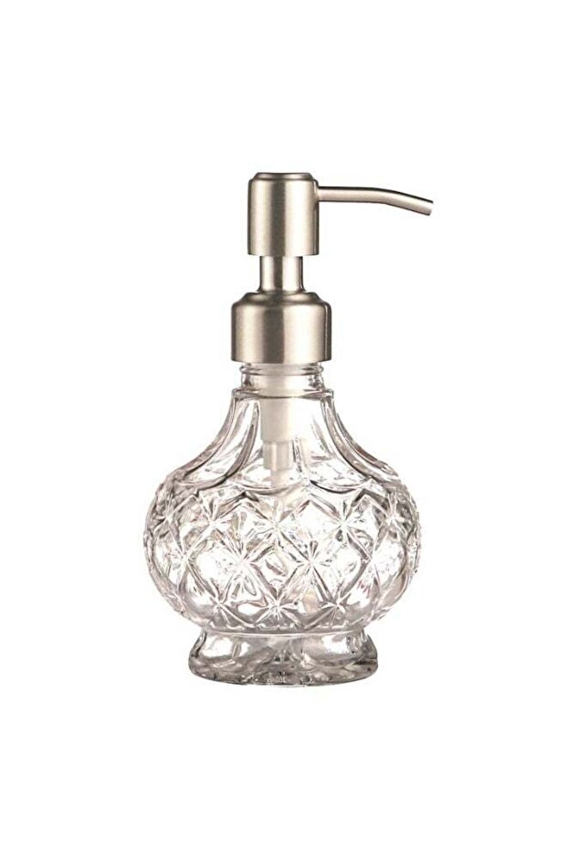 Soap Dispenser with Stainless Steel Pump, Clear Crystal Design, Vintage and Elegant, Refillable Liq