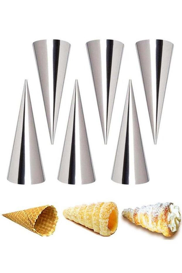 6pcs Non-Stick Cream Horn Cones Tubes Stainless Steel Conical Croissant Pastry Baking Moulds Set