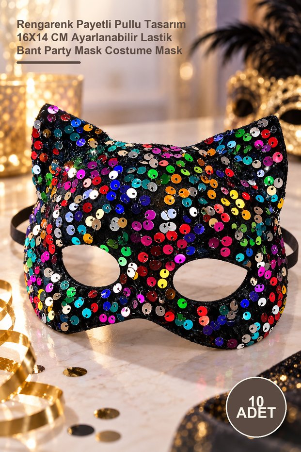 10 Pieces Black Velvet Party Mask – Colorful Sequined Design 16X14 cm Adjustable Elastic Band Party Mask Costume Mask