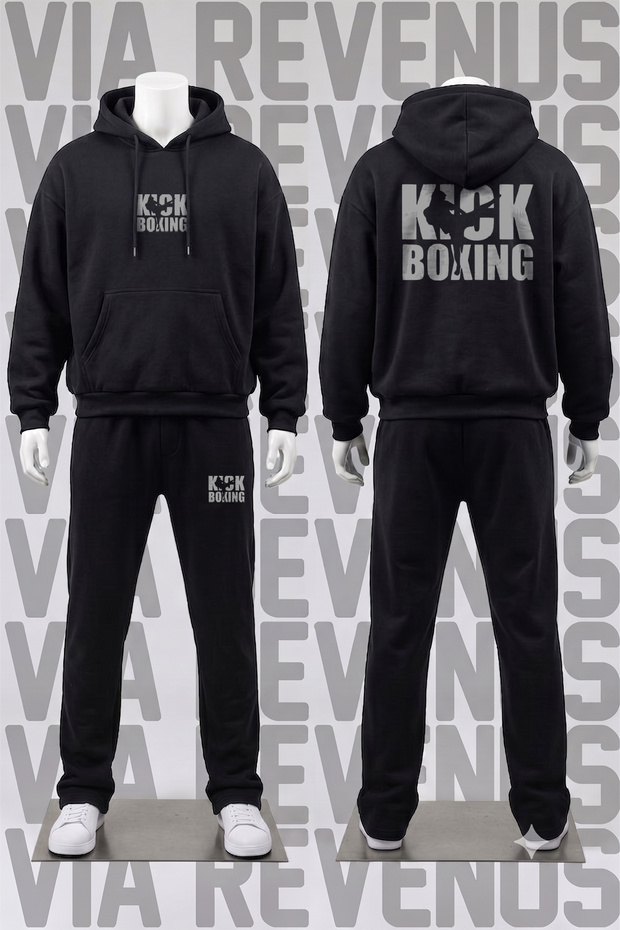 Kickboxing Printed Hooded Kangaroo Pocket Wide Fit 3 Thread Rastering Sweatpants Set