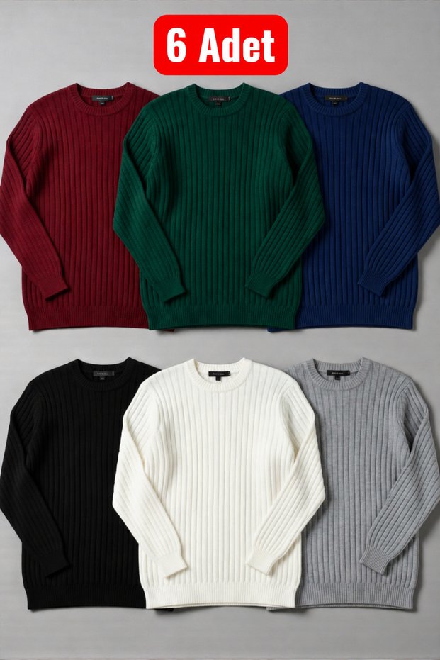 6 Pieces Men's Crew Neck Thick Winter Knitwear Sweater Set