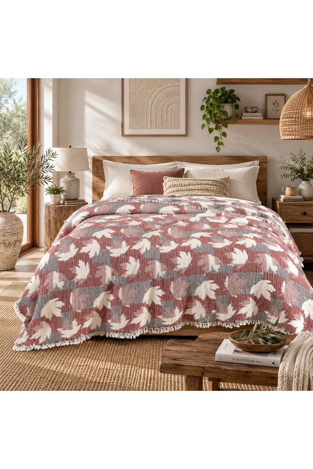 6 Layer Jacquard Muslin Quilt Bedspread Double-Sided Tile Pattern Double Size 220X240 cm