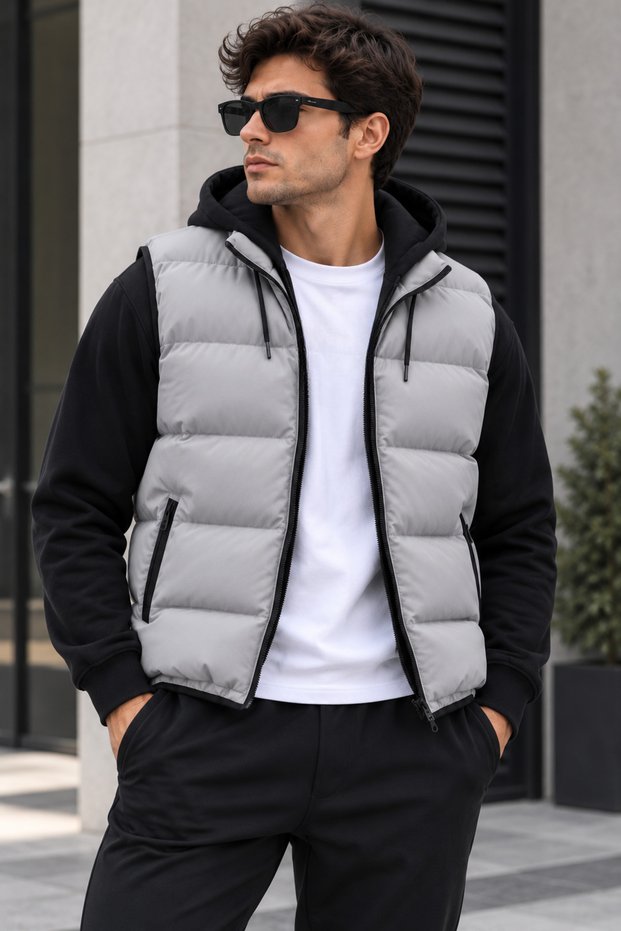 High Collar Inflatable Vest Men's Oversize Zippered Pocket Sports Casual Vest