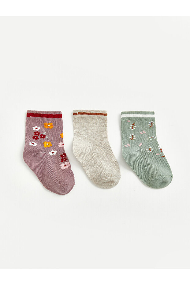 Two Mt Shop Quality Lcw Eco Pink Patterned 3-Pack Girls' Socks