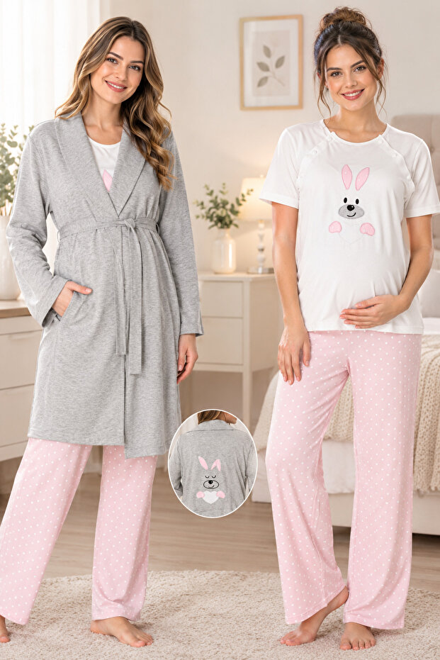 Cotton Rabbit Embroidered Maternity Maternity Sports Pajama Set Effortt