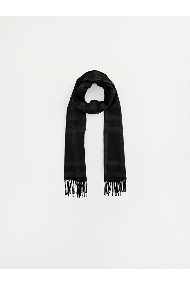 Vizyon New Season Anthracite Plaid Patterned Men's Scarf