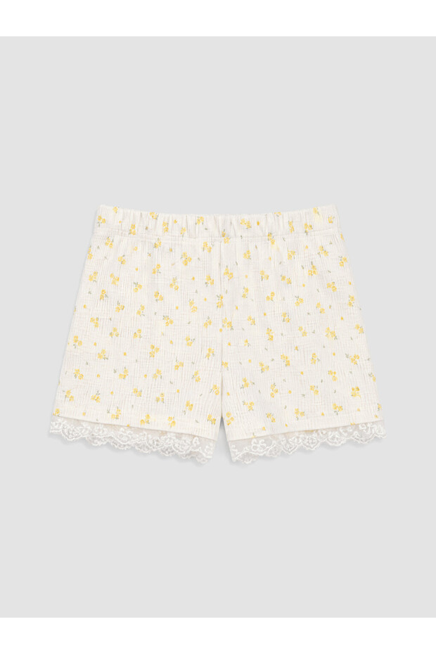 Ozmarka New Season Ecru Floral Lace Detailed Girls' Shorts