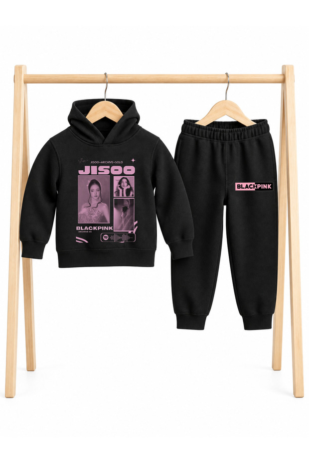 Blackpink Printed 3-Yarn Hooded Children's Tracksuit Set