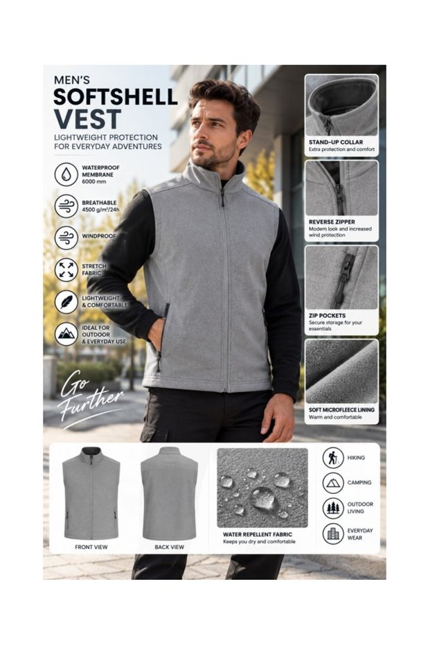 Men's softshell vest, 3 layers, - LE840