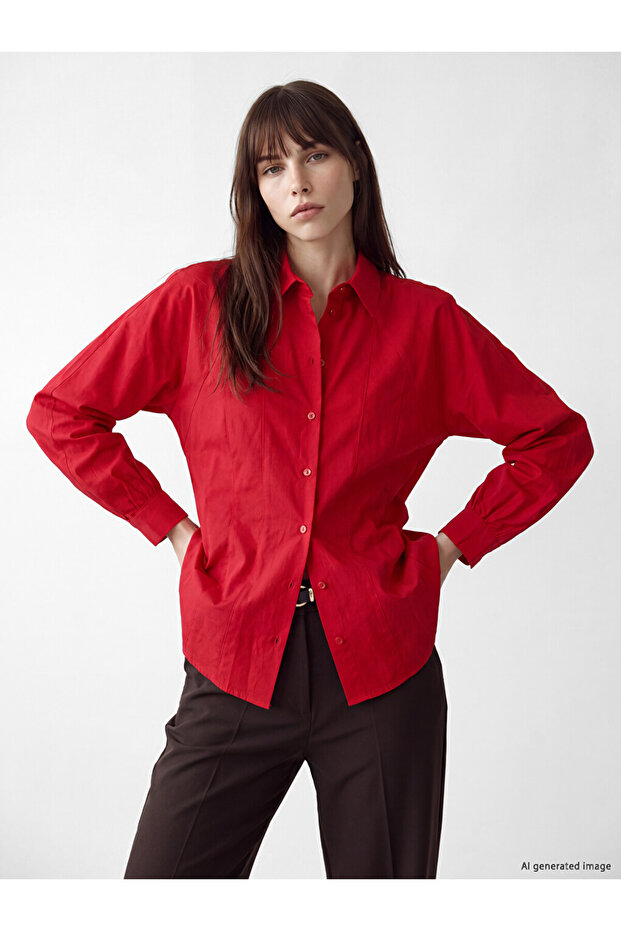 Özmarka New Season Red Drawstring Women's Shirt