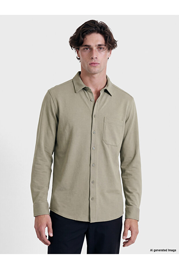 Özmarka New Season Beige Regular Fit Men's Shirt