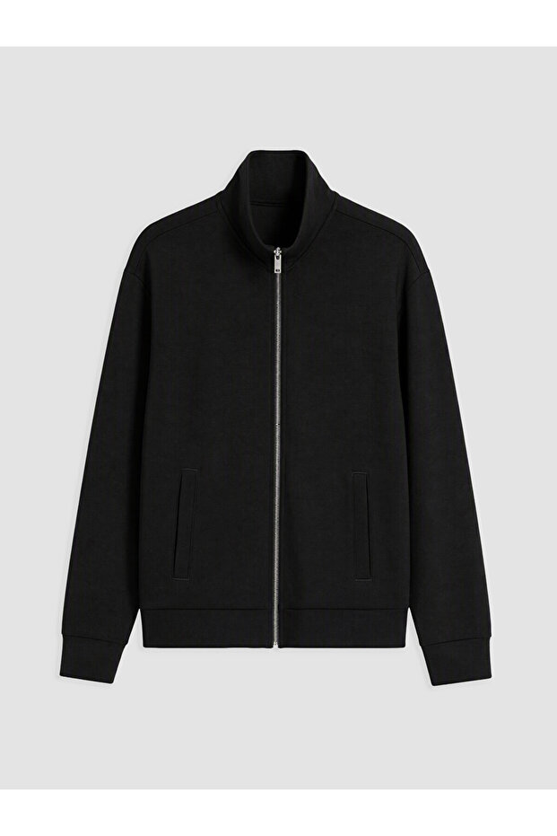 Ozmarka New Season Anthracite Stand Collar Men's Zippered Sweatshirt