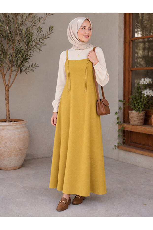 Women's Mustard Yellow Adjustable Strap Gilet Dress