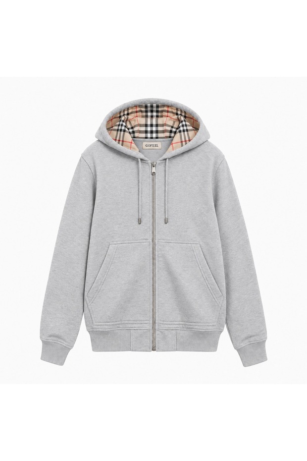 Plaid Hooded Zippered Oversize Cardigan Hoodie