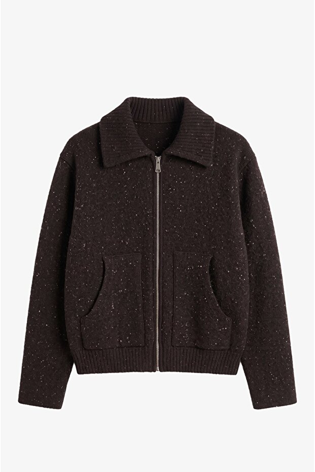Acı Kahve Alvaro Wool Blend Zippered Cardigan
