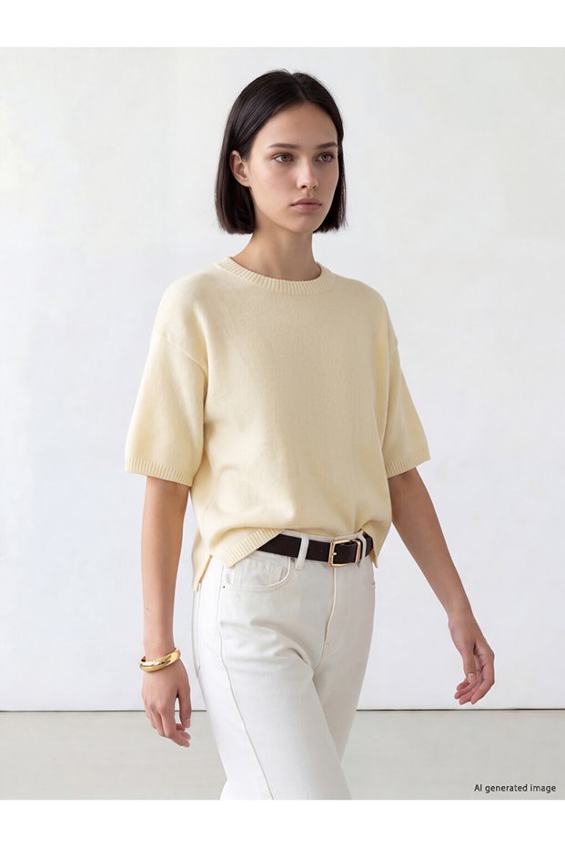 Özmarka New Season Ecru Crew Neck Women's Knitwear Sweater
